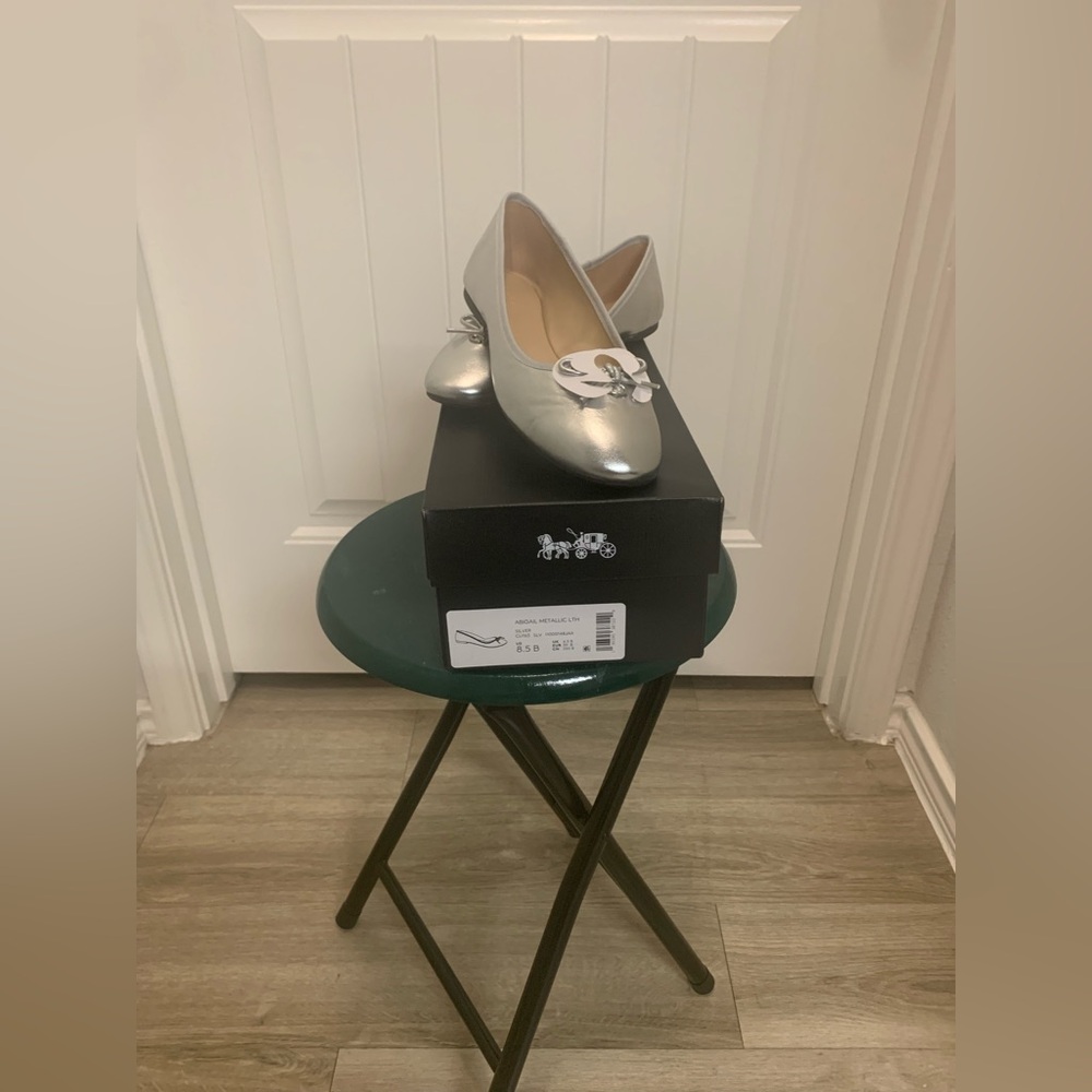 WMNs NWB - Coach-Silver Metallic Ballet Flats- sz 8.5B